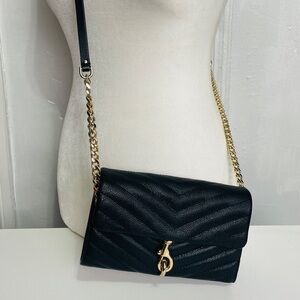 WOC by Rebecca Minkoff Black Crossbody/Clutch Bag with Gold Chain & Pockets.